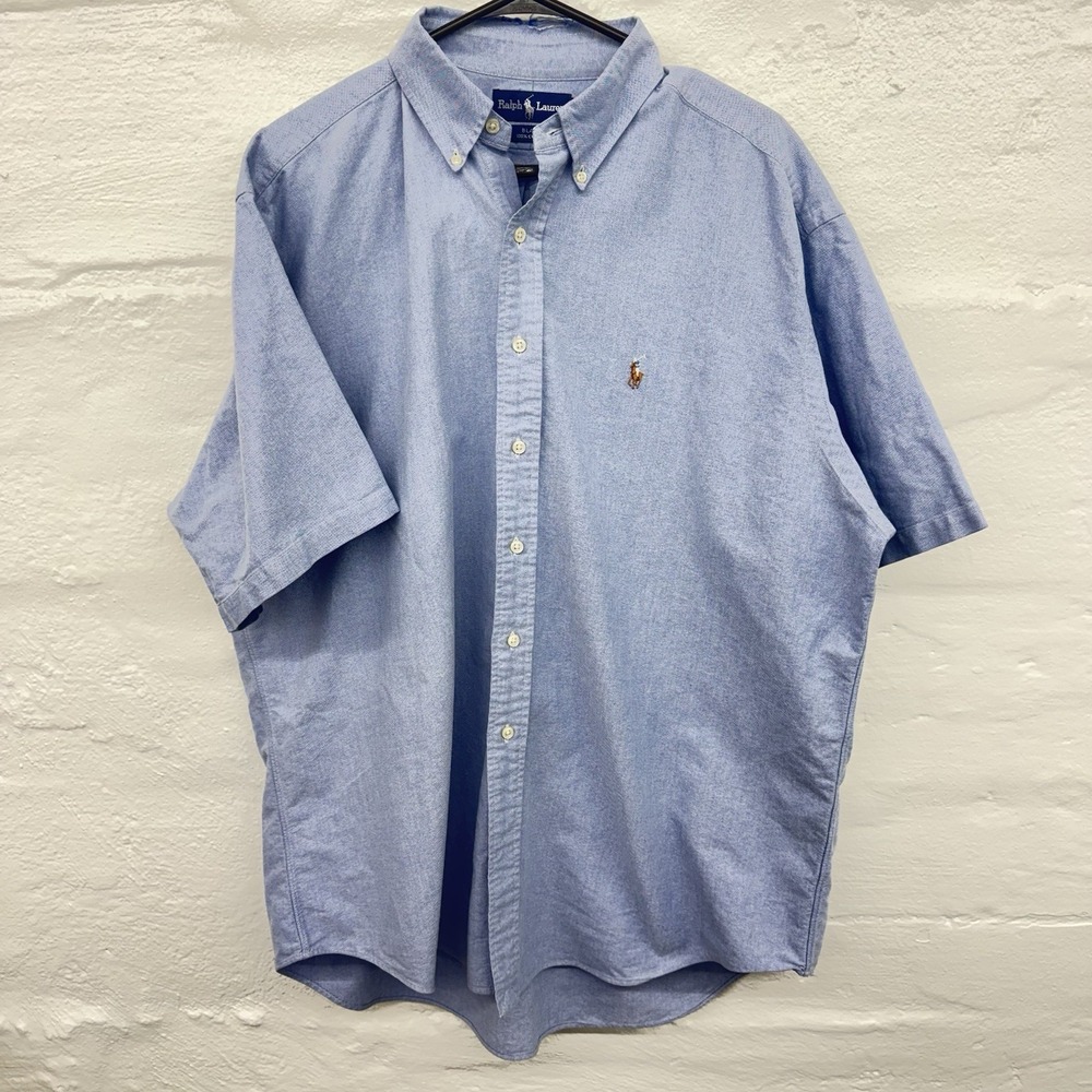 Ralph Lauren‎ Blake Oxford Mens Size XXL Blue Shirt Flesh Pony Button Down Flaw